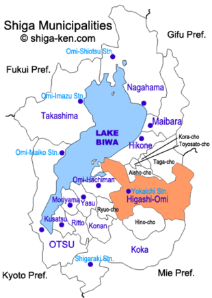 Map of Shiga with HigashiOmi highlighted