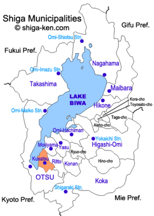 Map of Shiga with Kusatsu highlighted