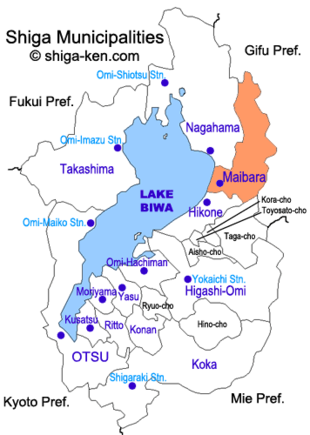 Map of Shiga with Maibara highlighted