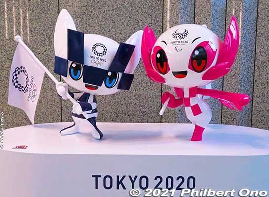 Official mascots Miraitowa and Someity displayed at TMG