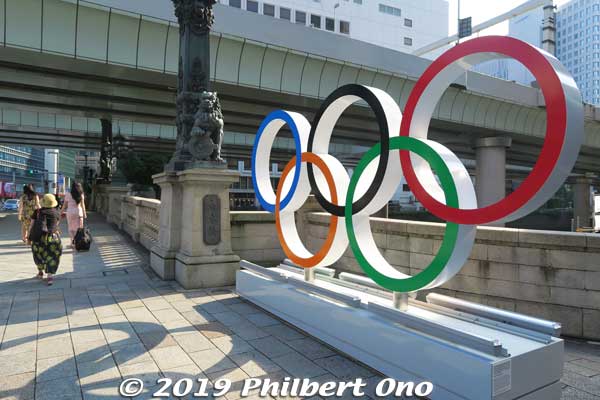 Olympic rings on Nihonbashi Bridge