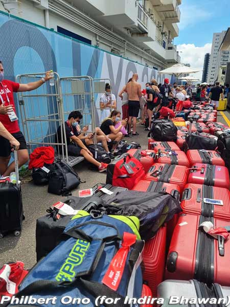 Luggage going home with athletes at the Olympic Village.