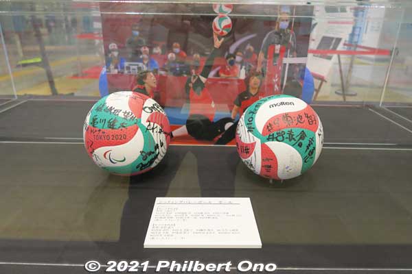 Sitting volleyball balls signed by Japanese players