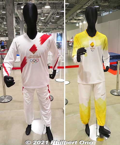 Uniforms to be worn by Olympic (left photo) and Paralympic (right) torch relay torchbearers.