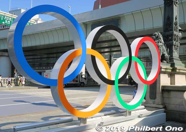 Olympic rings on Nihonbashi Bridge