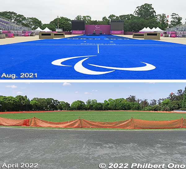Yumenoshima Park's Archery Final Field before (Aug. 2021) and after (April 2022)