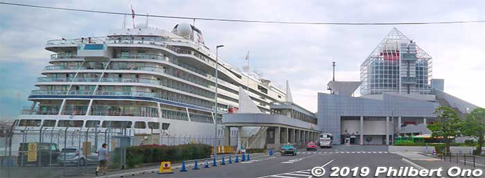 Harumi Passenger Ship Terminal and Viking cruise ship in 2019.