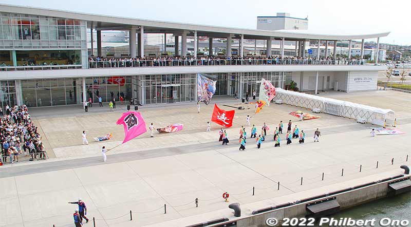 Kanazawa Port Cruise Terminal opened in June 2020. Cruise ship sendoff by local yosakoi troupe.