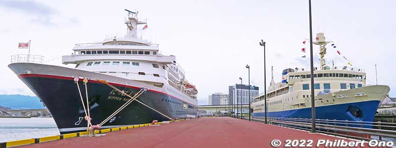 Hakodate Port cruise ship pier. Nippon Maru (left) and Mashu Maru museum ship.