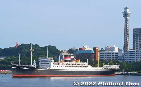 Hikawa Maru museum ship and Yokohama Marine Tower.