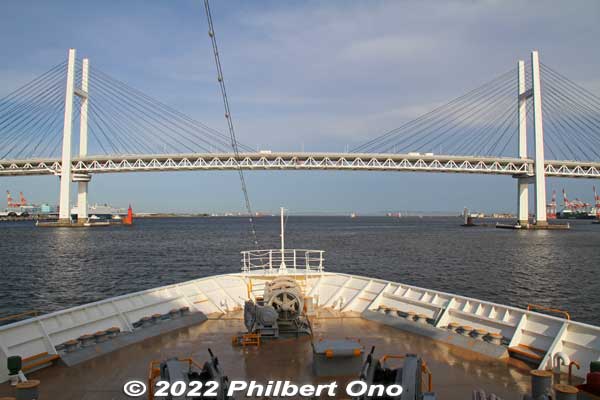 Sailing under Yokohama Bay Bridge.