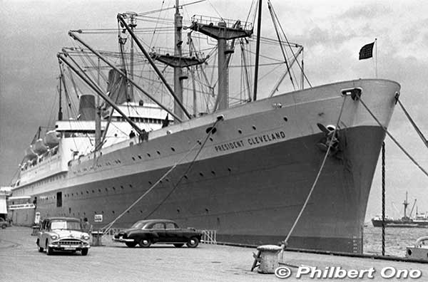 SS President Cleveland ocean liner at Yokohama Osanbashi Pier, 1950s.