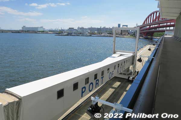 Long boarding bridge at Kobe Port.