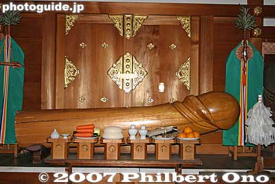 This is what you see inside Oku-no-miya Shrine. A giant wooden phallus offering.
Keywords: aichi komaki tagata jinja shrine penis fertility shinto wooden japansculpture