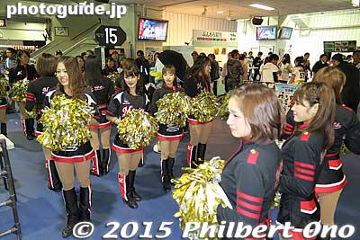 Gauntlet of Chiba Lotte Marines cheerleaders at Chiba Marine Stadium for a baseball game.
Keywords: chiba lotte marines baseball Marine Stadium QVC Field cheerleaders japanfashion