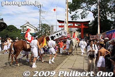 The sacred horse and child riders soon join the procession as they leave Tamasaki Shrine.
Keywords: chiba ichinomiya tamasaki jinja shrine kazusa junisha matsuri festival hadaka 