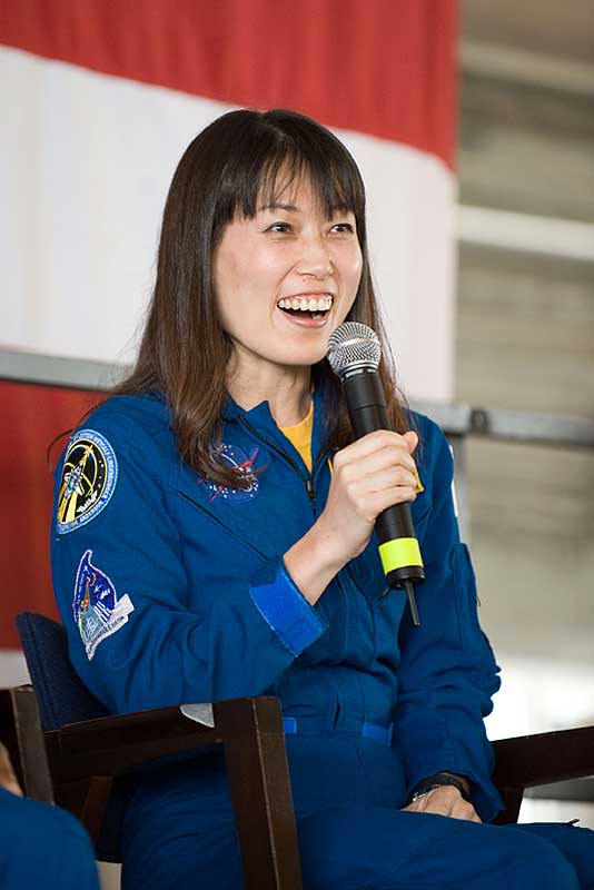 Naoko Yamazaki, STS-131 mission specialist, addresses a large crowd of well-wishers at the STS-131 crew return ceremony on April 21, 2010 at Ellington Field...
21 April 2010 --- Japan Aerospace Exploration Agency (JAXA) astronaut Naoko Yamazaki, STS-131 mission specialist, addresses a large crowd of well-wishers at the STS-131 crew return ceremony on April 21, 2010 at Ellington Field near NASA's Johnson Space Center.
