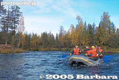 One paddle, two paddle
That's me wearing the red helmet.
Keywords: Finland river rafting Kitkajoki