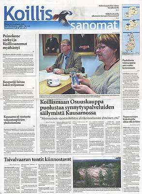 Kuusamo newspaper "Koillis sanomat"　地元の新聞
Since it was one of the sponsors, the local newspaper wrote about the nature photo festival daily. I even got interviewed for a story. They asked me questions like how they can attract more Japanese tourists to Kuusamo. I replied that we need more direct flights from Tokyo to Helsinki. (There are only two a week via Finnair as of this writing.)

一つのスポンサーである地元の新聞紙もこの写真まつりを大きく取り上げてくれました。私のインタービューも掲載された。
Keywords: Finland Kuusamo nature photo