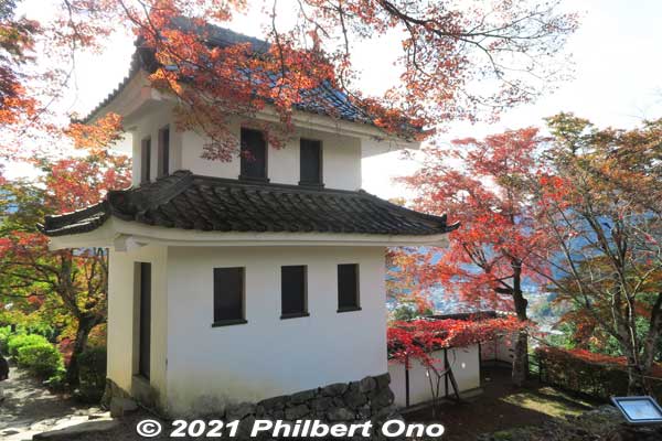Turret sprinkled with red maple leaves.
Keywords: gifu Gujo Hachiman Castle autumn foliage leaves maples