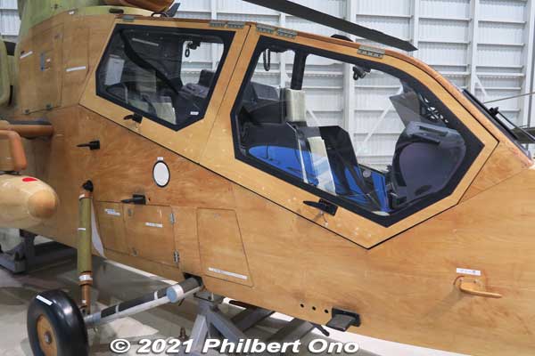 Kawasaki XOH-1 wooden mockup helicopter cockpit.
Keywords: gifu Kakamigahara Air Space Museum aviation airplane