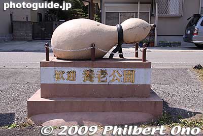 Gourd monument in front of Yoro Station. The gourd has become a symbol of the town. "Yoro" refers to staying young or living a long life.
Keywords: gifu yoro-cho yoro station train 