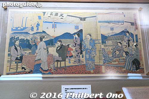 The upper left is a woodblock print showing foreigners vacationing in Ikaho in 1882.
Keywords: gunma gumma shibukawa ikaho onsen spa hot spring robert irwin hawaiian minister museum
