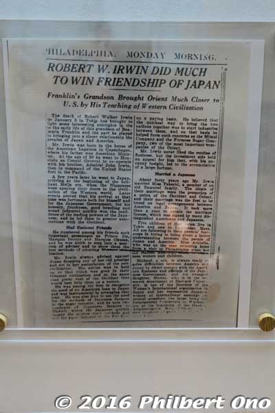 Obituary for Robert Walker Irwin in a Philadelphia Monday Morning newspaper in 1925.
Keywords: gunma gumma shibukawa ikaho onsen spa hot spring robert irwin hawaiian minister museum