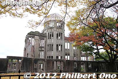 Right near the streetcar stop is the Atomic Bomb Dome or A-Bomb Dome (原爆ドーム). I visited in fall 2012.
Keywords: hiroshima peace memorial park atomic bomb dome