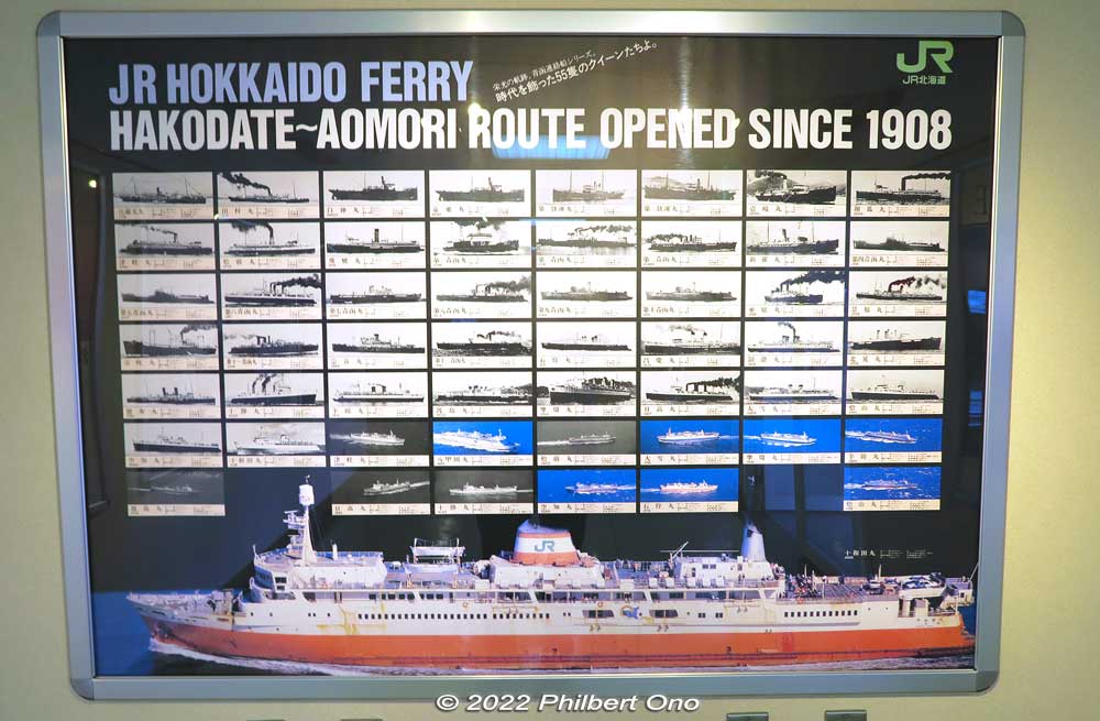 Photos of all 55 Seikan ferries since 1908. Many are named after famous Hokkaido and Aomori sights like Yotei, Ishikari, Hakkoda, and Matsumae.

