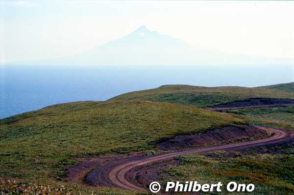 Rebun's rolling hills and Mt. Rishiri on nearby Rishiri island. 
Keywords: hokkaido rebun island mtrishiri