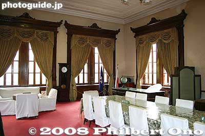A stately room. The governor's desk is in the right corner.
Keywords: hokkaido sapporo government historic building red brick akarenga capitol important cultural property museum office