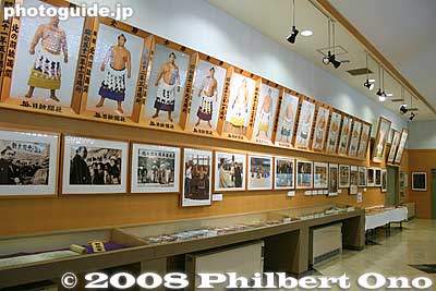 Top row has miniature versions of the tournament champion portraits awarded to the wrestler and hung in the [url=http://photoguide.jp/pix/thumbnails.php?album=305]Ryogoku Kokugikan.[/url] Bottom row of photos show his best career moments.
Keywords: hokkaido sobetsu-cho yokozuna kitanoumi sumo museum history
