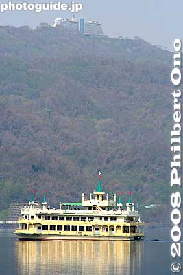 The Windsor Hotel, G8 Hokkaido Toyako Summit venue is on a hill overlooking the lake. Below is a lake cruise boat.
Keywords: hokkaido toyako-cho toyako onsen spa hot spring welcome sign G8 toyako summit lake toya boat cruise