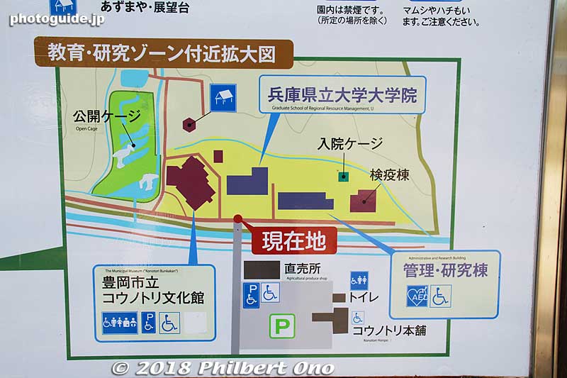 Basic map of Hyogo Park of the Oriental White Stork. Only one building on the left is open to the public.
Keywords: hyogo toyooka Oriental White Stork Park kounotori konotori