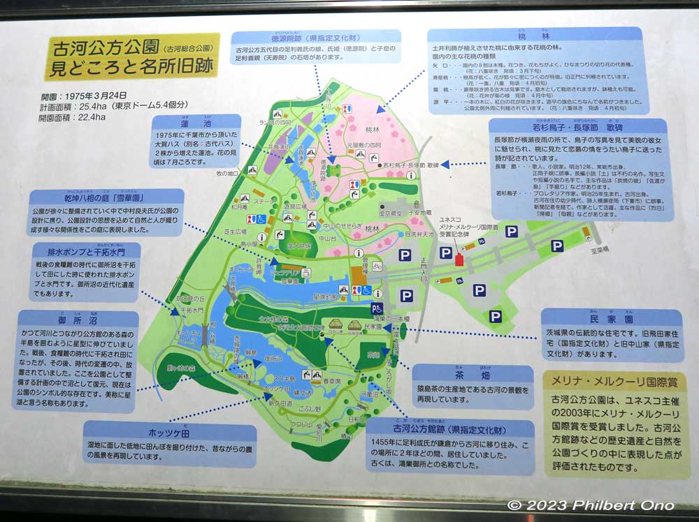 Map of Koga Kubo Park. Large park noted for peach blossoms from late March to early April. Also has irises and lotus in summer. 古河公方公園
Keywords: Ibaraki Koga Kubo Park hot air balloons