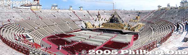 Inside the Verona Arena
It was huge. Here, they are preparing the set for one of the nighttime operas (Aida) held in July.
Keywords: Italy Verona arena opera