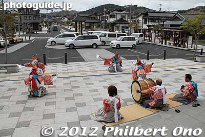 When I arrived on May 2, 2012, this dance troupe danced in front of Hiraizumi Station. The train station has a nice tourist information office where you can pick up maps and pamphlets and directions to bicycle rentals.
Keywords: iwate hiraizumi world heritage site buddhist temples