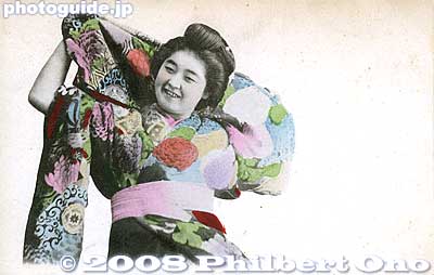 Her name has been a mystery, but I have come across hard evidence that she was a geisha named "Tokimatsu." But I will forever call her the "Laughing Geisha."
Keywords: japanese vintage postcards nihon bijin women beauty geisha maiko woman smiling smile laughing kimono