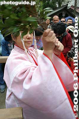 Waving the sacred sakaki branch to bless all of us
Keywords: kanagawa kawasaki kanayama jinja shrine phallus penis kanamara matsuri festival
