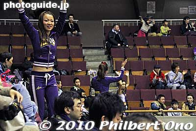 Cheerleaders in the stands.
Keywords: kanagawa yokohama tokyo apache cheerleaders basketball game bj league 
