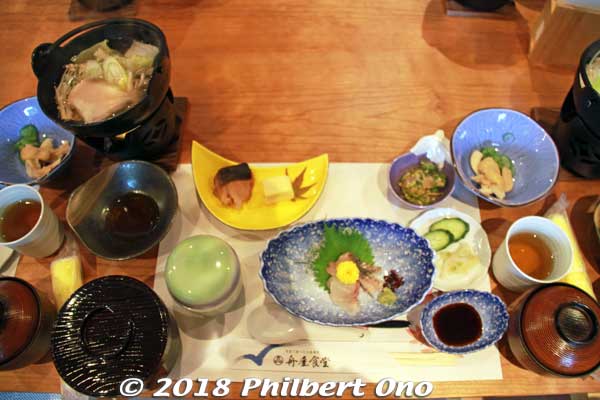 We had the Funaya Teishoku for lunch mostly seafood, worth ¥2,000.
Keywords: kyoto ine restaurant seafood