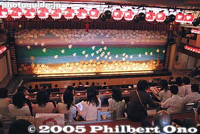 Inside the theater, waiting for the start of the 168th Kamogawa Odori (in 2005) to start.
Keywords: kyoto kamogawa odori geisha dance pontocho