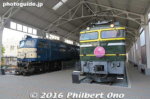 EF58 150 (left) and EF81 103 (right) locomotives for sleeper trains, Twilight Plaza Zone.
Keywords: Kyoto Railway railroad train Museum