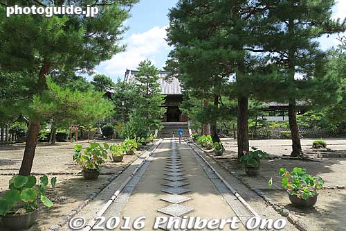 From Sanmon Gate, path to Tennoden Hall. The path is modeled after dragon scales.
Keywords: kyoto uji manpukuji mampukuji zen chinese buddhist temple