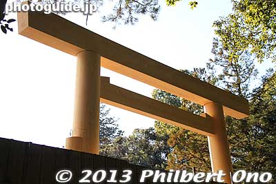 Brand new wooden torii.
Keywords: mie ise jingu shrine shinto hatsumode new year&#039;s day shogatsu worshippers