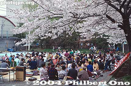 Hanami
花見 - "Hanami" literally means flower viewing, but it really means "partying under the cherry blossoms." Trash becomes a problem at the end of each day at major cherry blossom parks.

Place: A local park in Tokyo.
