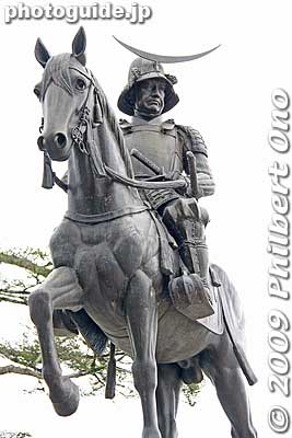 Statue of Lord Date Masamune at Sendai Castle's Honmaru. 
Keywords: miyagi sendai castle japancastle