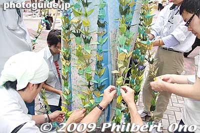 These people are spreading the wings of the origami cranes.
Keywords: miyagi sendai tanabata matsuri festival tohoku star bamboo decorations 
