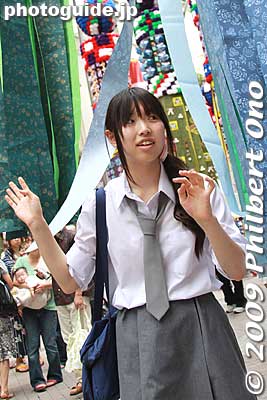 Keywords: miyagi sendai tanabata matsuri star festival decorations school girl